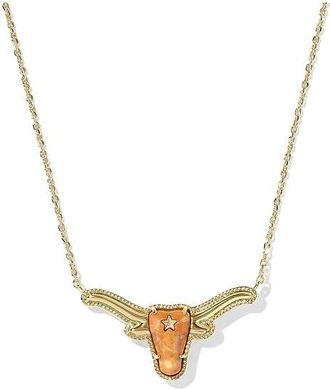 Kendra Scott Longhorn Short Pendant Womens Necklace Womens Necklace Variegated Orange Magnesite, Brass/Gold-Plated