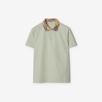Burberry Check Collar Cotton Polo Shirt, Size: XXXL