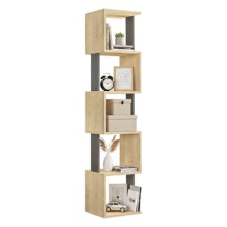 Dmora Dmora - Estante Para Libros Aglaia, Estante De Oficina, Porta Libros M&oacute;vil, Biblioteca, 35x30h161 Cm, Roble Y Antracita, Con Embalaje Reforzado