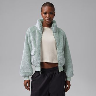 Nike Jordan Womens Jordan Flight Faux Fur Jacket in Green | IM7177-384