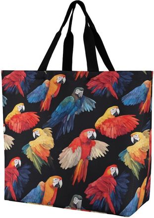 Generic Parrots Birds Reusable Shopping Bags One Shoulder Grocery Tote Bag Waterproof Big Purse for Work Travel