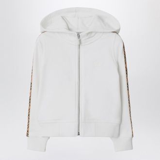Burberry Felpa con zip bianca con finiture Check