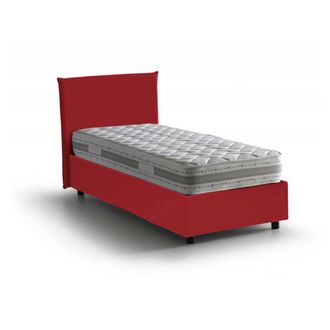 Talamo Italia Cama Individual Brunella, Cama Contenedor Con Revestimiento De Tela, 100% Made In Italy, Apertura Frontal, Con Colch&oacute;n Cm 80x190 Incluido, Rojo, Con E