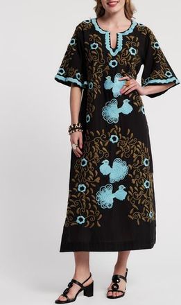 Frances Valentine Peacock Caftan in Black/blue at Nordstrom, Size X-Large