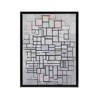 Artery8 Composition No IV Abstract Mondrian Black Framed Canvas Wall Art in Grey | Size: W24 x H32