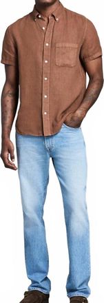 Billy Reid Short Sleeve Linen Tuscumbia Button Down Shirt In Oak Brown