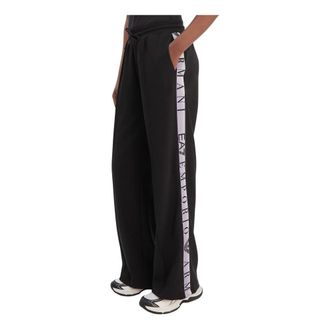 Emporio Armani Wide Trousers, female, Black, Size: M Pantalone in Jersey Logato