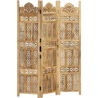 vidaXL Hand carved 3-Panel Room Divider 120x165 cm Solid Mango Wood vidaXL