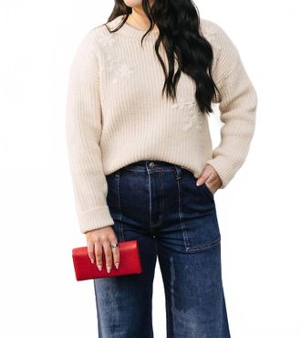 Heartloom Floral Stitched Sweater In Cream