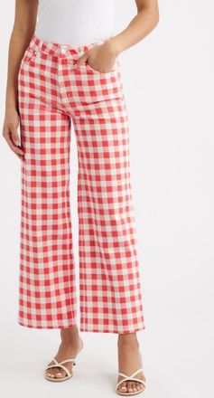 Rails x Giadzy Getty High Waist Crop Wide Leg Jeans in Tomato Gingham at Nordstrom, Size 27