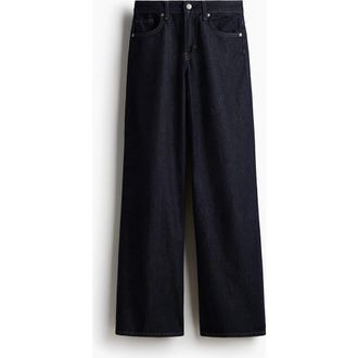 H&M Feather Soft Wide Regular Jeans in Dark Denim Blue at Nordstrom, Size 10