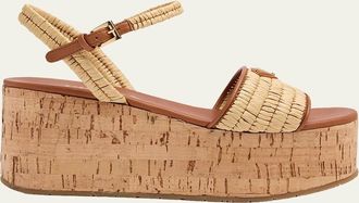 Prada 75mm Triangle Logo Raffia Platform Sandals