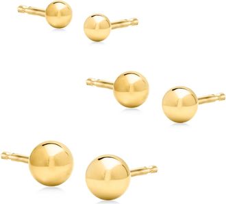 RS Pure by Ross-Simons 14kt Yellow Gold Jewelry Set: 3 Pairs Of 3-5mm Ball Stud Earrings