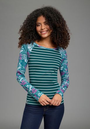 Kangaroos Langarmshirt KANGAROOS, Damen, Gr. 32/34, petrol, bunt, Rippware, Obermaterial: 100% Baumwolle, k&ouml;rpernah h&uuml;ftlang, Rundhals, Raglan&auml;rmel, Shirts Lang