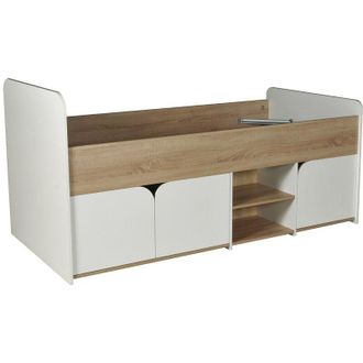Vente-Unique Letto 90 x 190 cm con vani contenitore - Colore: Naturale e bianco - LOSTYA
