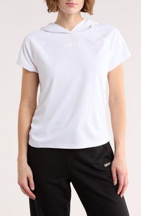 DKNY Ruched Short Sleeve Hooded T-Shirt in White at Nordstrom Rack, Size X-Large
