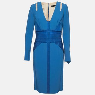 Elie Saab Blue Crepe Long Sleeve Midi Dress