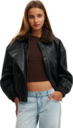 Cotton On Womens Darcy Faux Leather Bomber in Black at Nordstrom, Size Xx-Small