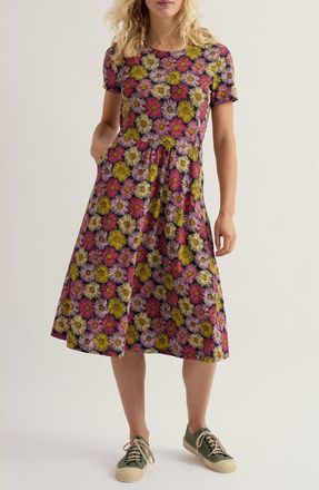 Seasalt Cornwall April Stretch Organic Cotton Fit & Flare Dress in Painted Asters Maritime at Nordstrom, Size 16