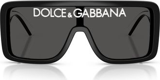 Dolce & Gabbana 134mm Rectangular Shield Sunglasses in Black /Dark Grey at Nordstrom