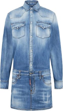 Dsquared2 Blue Shirt Collar Denim Mini Dress