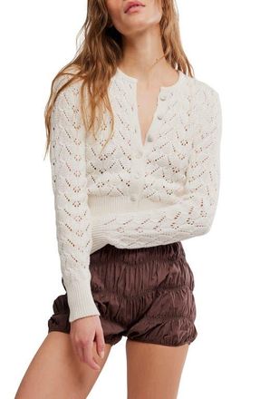 Free People Pretty in Cotton Pointelle Cardigan in Ivory at Nordstrom, Size X-Large