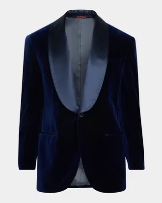 Brunello Cucinelli Men & apos;s Pinstriped Cotton-Silk Velvet Blazer