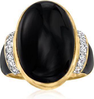 Ross-Simons Black Onyx and Diamond Ring With Black Enamel in 18kt Gold Over Sterling
