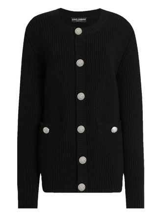 Dolce & Gabbana jewel-button ribbed cardigan - women - Virgin Wool - 38 - Black