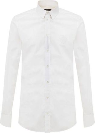 Dolce & Gabbana Overhemden, Heren, Wit, M, Katoen, Wit Katoenen Overhemd met Logoborduursel
