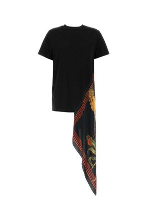 Blumarine Black Asymmetric Hem Floral Print T-Shirt