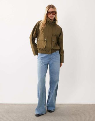 Asos giacca trench corta utility anni 80 in oliva-Neutro