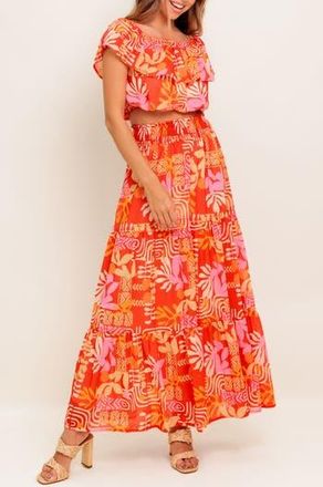 Flying Tomato Flutter Sleeve Crop Top & Maxi Skirt Set in Red at Nordstrom Rack, Size Medium