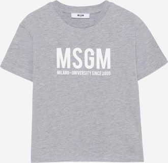 Msgm Kids Cotton T-Shirt Grey T-Shirts And Polos