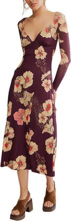 Free People Calla Floral Long Sleeve Knit Midi Dress in Plum Combo at Nordstrom, Size X-Small