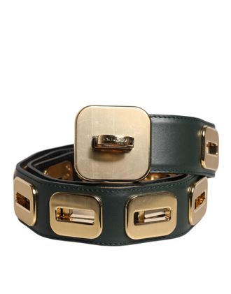 Dolce & Gabbana Womens Green Leather Gold Tone Rotating Buckle Belt