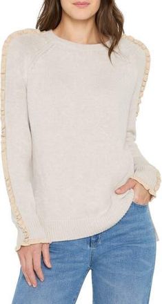 Nic+Zoe Ruffle Trim Cotton Blend Sweater in Sugar Cookie at Nordstrom Rack, Size X-Large