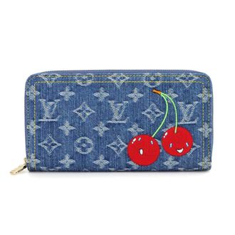 Louis Vuitton Blue Monogram Cherry Denim Long Wallet (Bi-Fold) (Pre-Owned)