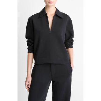 Vince Collared Half Zip Top in Black at Nordstrom, Size X-Large