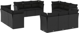 vidaXL Set De Sof&aacute;s De Jard&iacute;n 12 Piezas Cojines Rat&aacute;n Sint&eacute;tico Negro Vidaxl