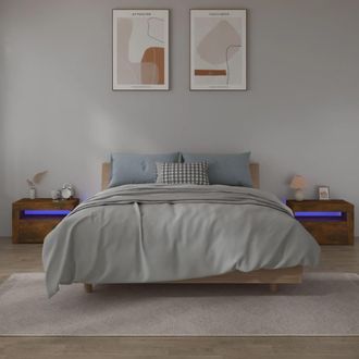 vidaXL Mesitas De Noche Con Led 2 Uds Color Roble Ahumado Vidaxl