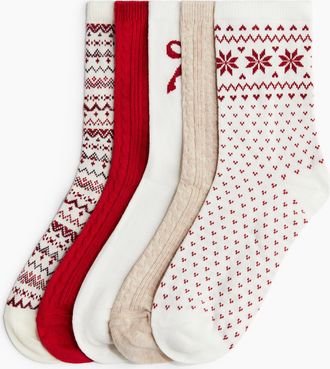 H&M 5er-Pack Socken - Cremefarben/Schleife