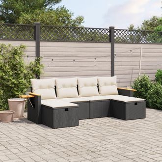 vidaXL Set De Sof&aacute;s De Jard&iacute;n 6 Piezas Y Cojines Rat&aacute;n Sint&eacute;tico Negro Vidaxl