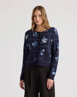 NVLT Womens Patchwork Sweater Cardigan