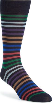 Pantherella Kilburn Stripe Cotton Blend Dress Socks in Navy at Nordstrom, Size Medium