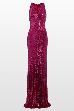 Jenny Packham Black Flower Sequined V-Neck Maxi Dress in Merlot at Nordstrom, Size 12 Uk