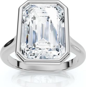 Pompeii3 3Ct Emerald Cut Bezel Solitaire Diamond Engagement Ring 14k Gold or Pt Lab Grown