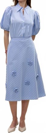 Rebecca Taylor Priya Poplin Skirt In Blue Stripe