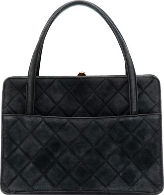 Chanel Pre-owned Womens Quilted Suede Handbag - Black Leather - One Size
