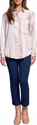 Tribal Long Sleeve Button Up Blouse In Beige